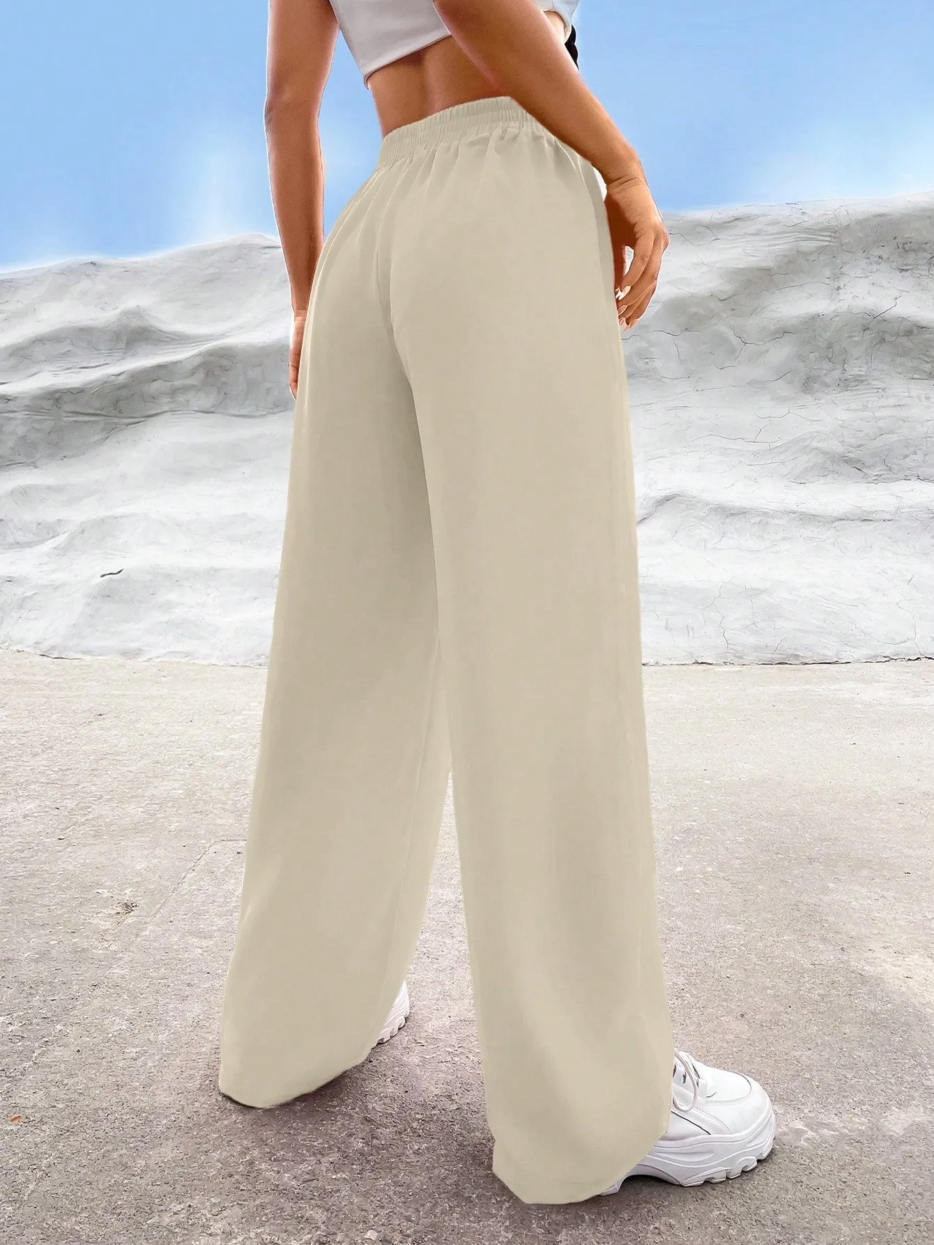 EZwear Solid High Waist Straight Leg Pants