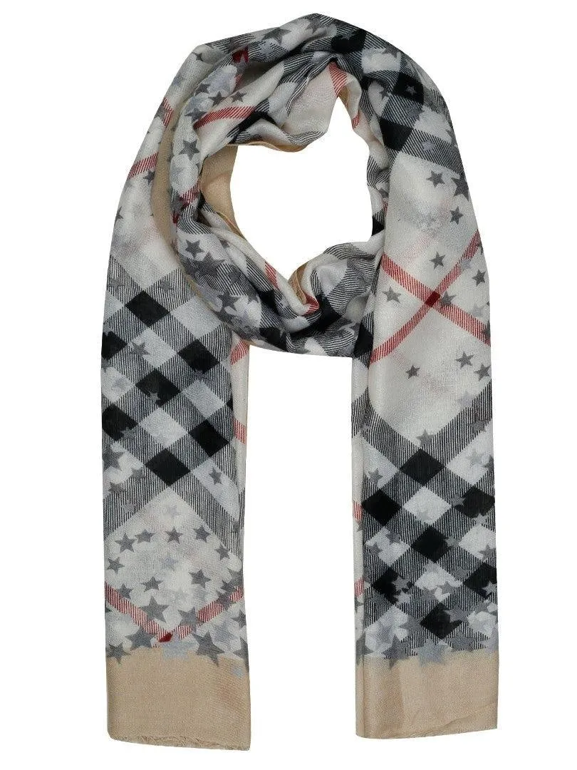 FabSeasons Cream Fancy Fashion Stylish Checkered Printed Scarves