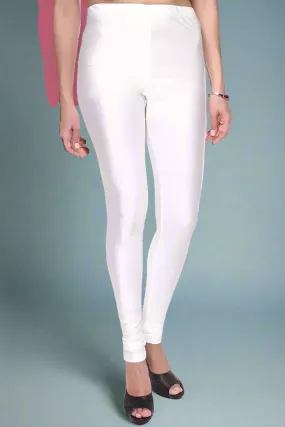 Fabulous White Lycra Solid Leggings For Women