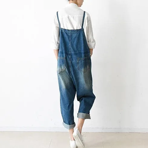 Fall oversized denim jumpsuits casual blue jeans denim outfits cute