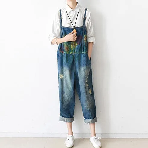 Fall oversized denim jumpsuits casual blue jeans denim outfits cute