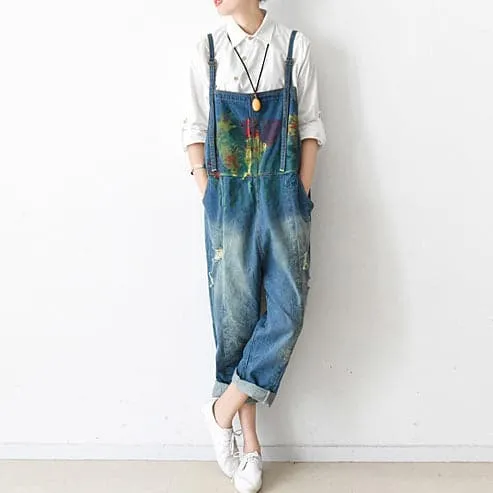 Fall oversized denim jumpsuits casual blue jeans denim outfits cute