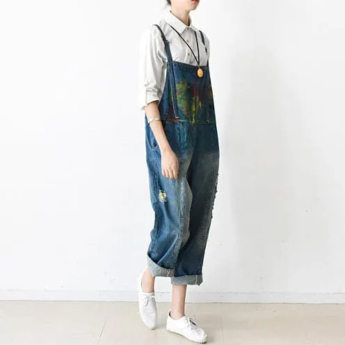 Fall oversized denim jumpsuits casual blue jeans denim outfits cute