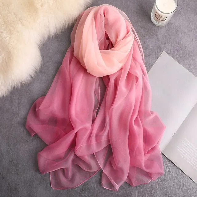 Fashion Silk Beach Scarf Gradient Printed Bandana Shawl #GS-1