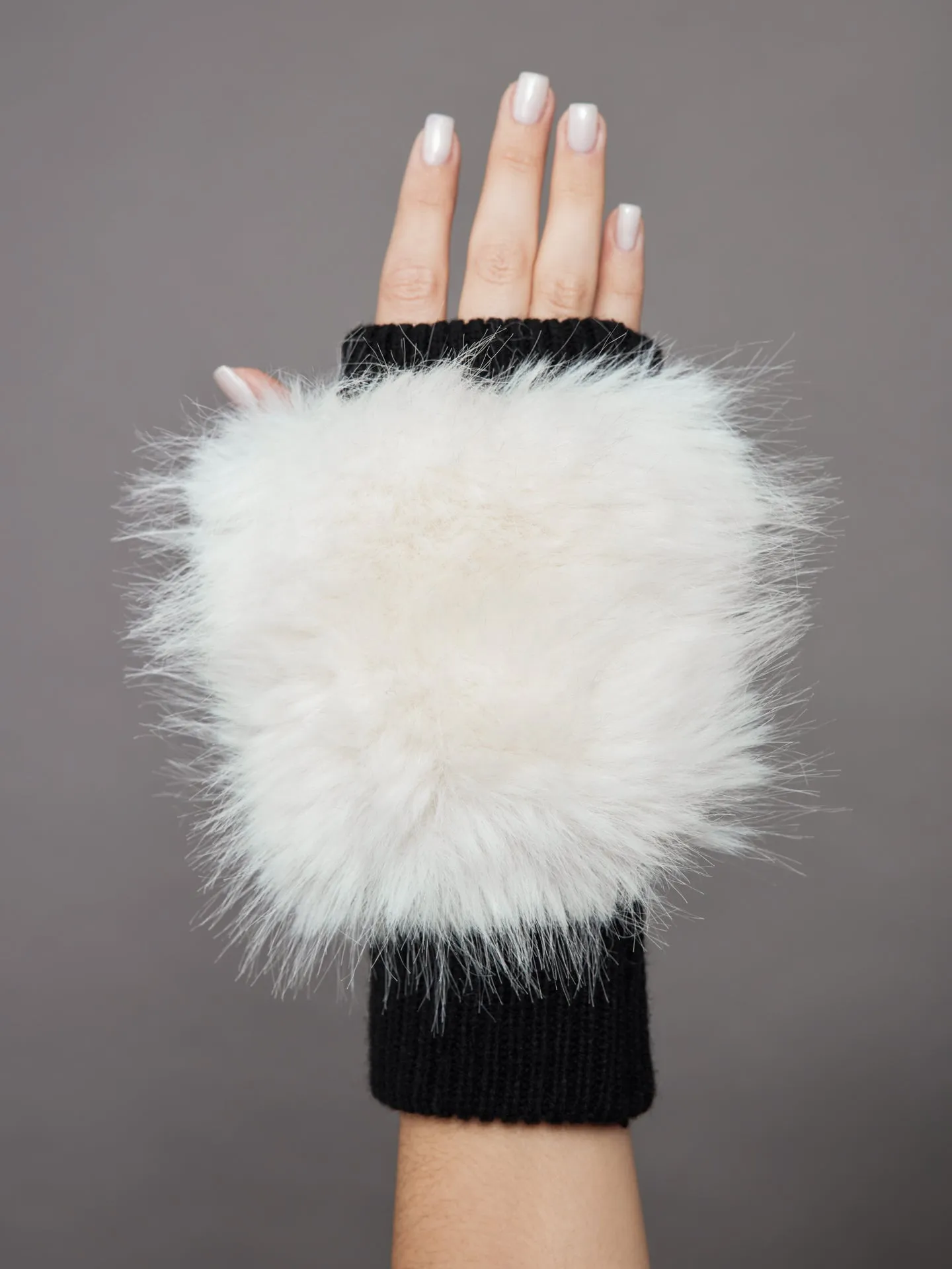 Faux Fox Knit Mittens - Ivory