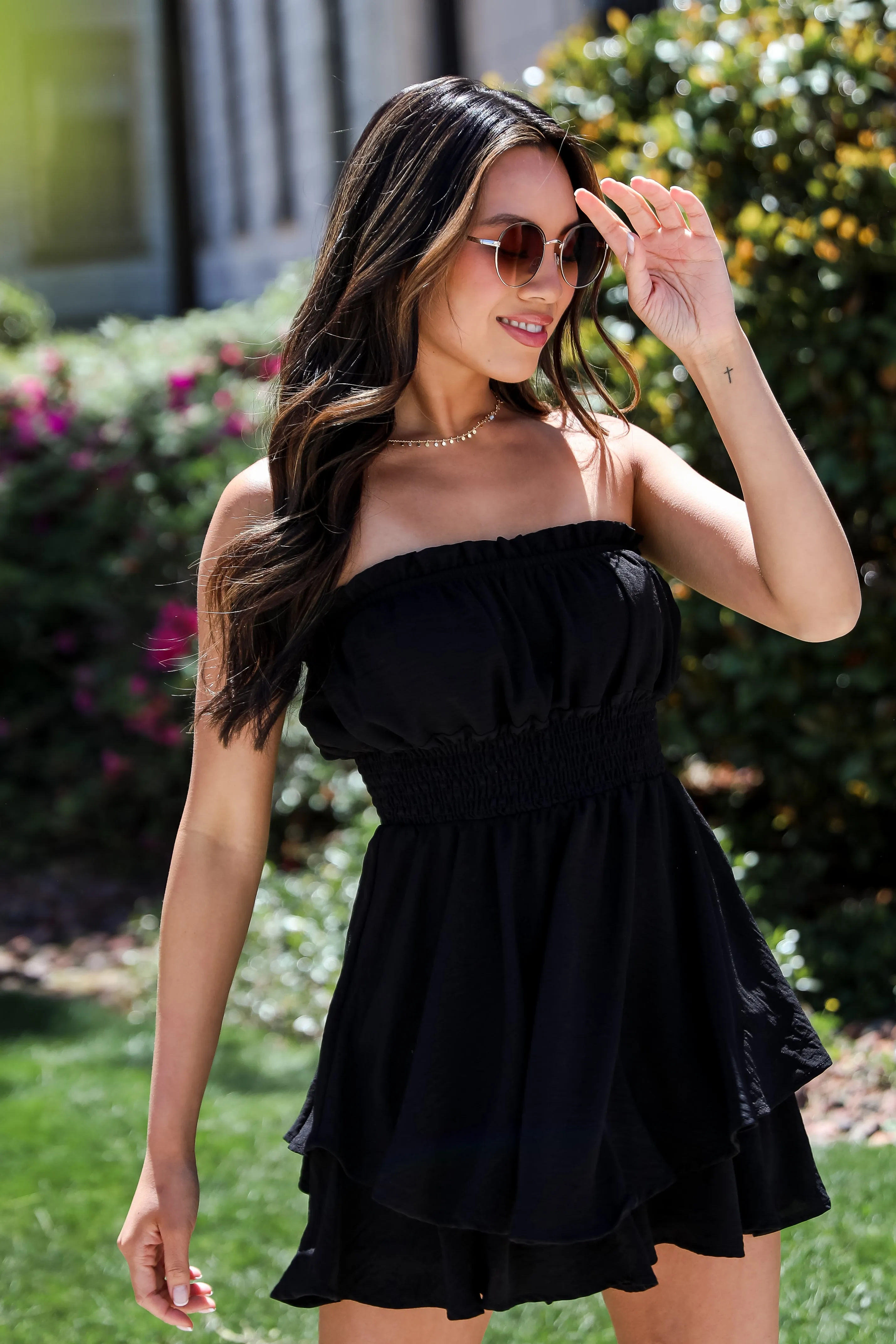 Flattering Moment Black Strapless Romper