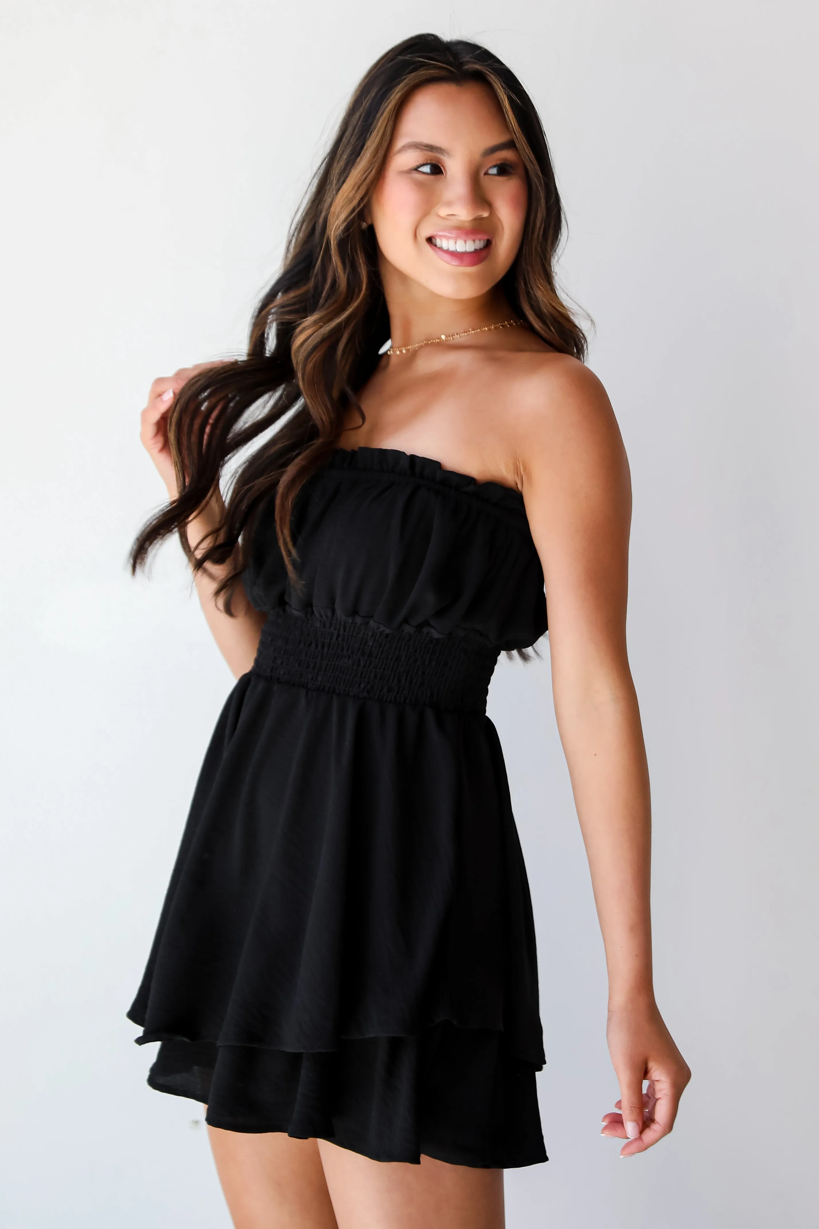 Flattering Moment Black Strapless Romper