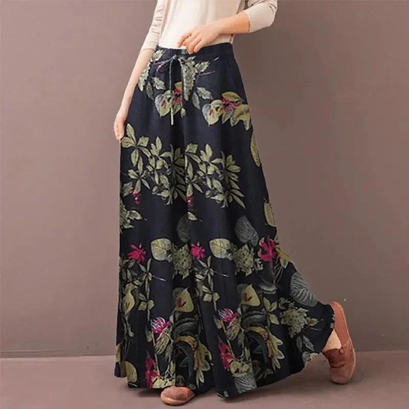 Floral Print Wide Leg Casual Pants - Three colors available