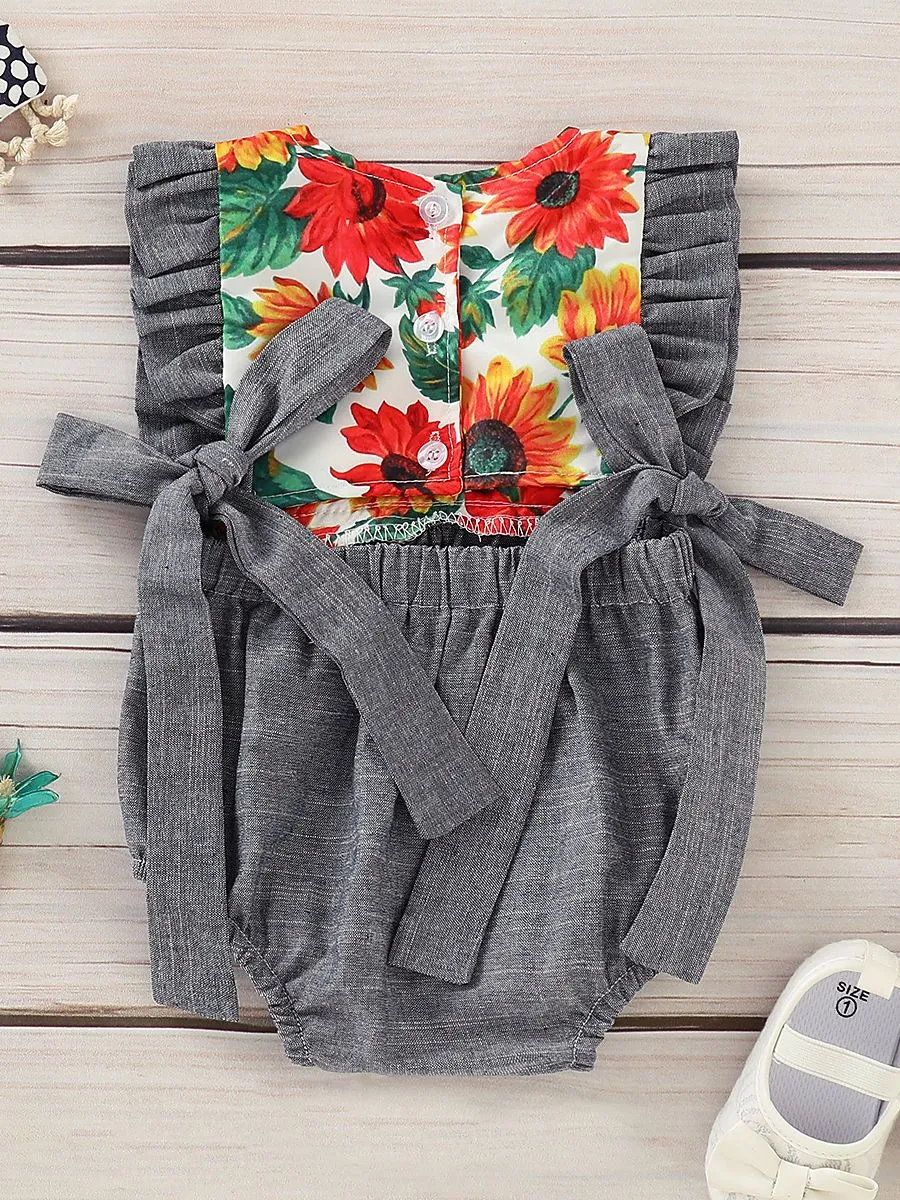 Flower Tassel Trimmed Infant Girl Romper Onesie