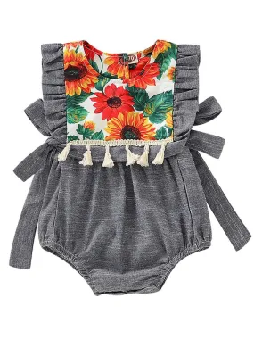 Flower Tassel Trimmed Infant Girl Romper Onesie