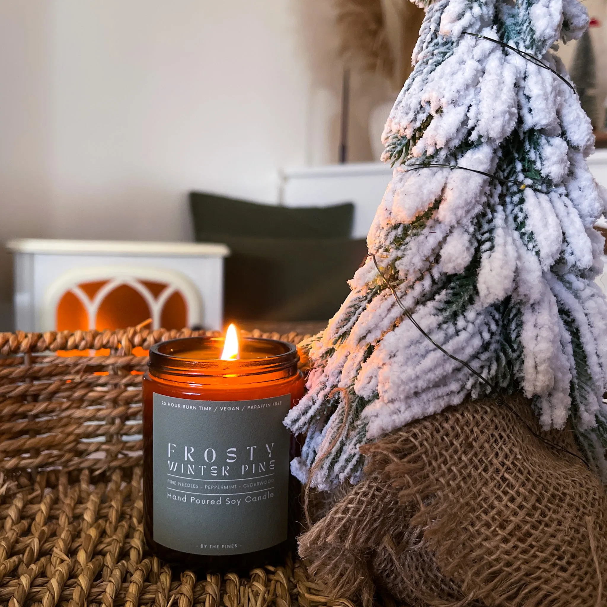 Frosty Winter Pine Christmas Candle