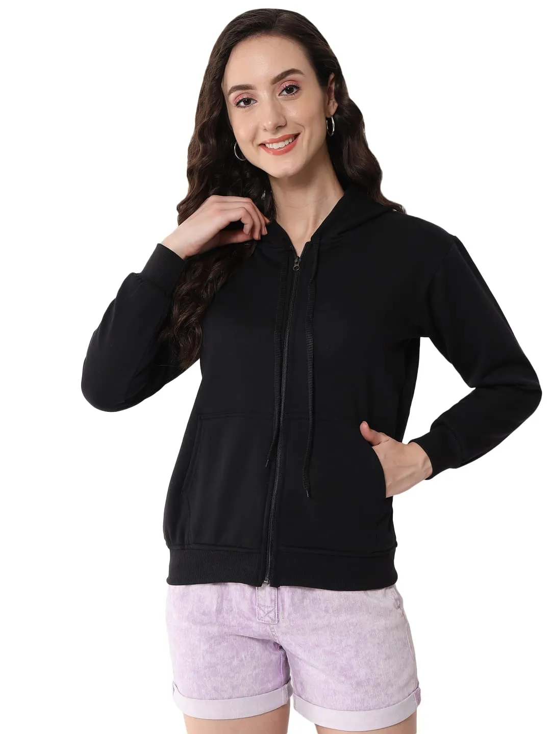 FUNDAY FASHION Women's Trendy Fleece Zipper Hooded Regular Fit Sweatshirt With Hoodie For Unisex (Small, Black)