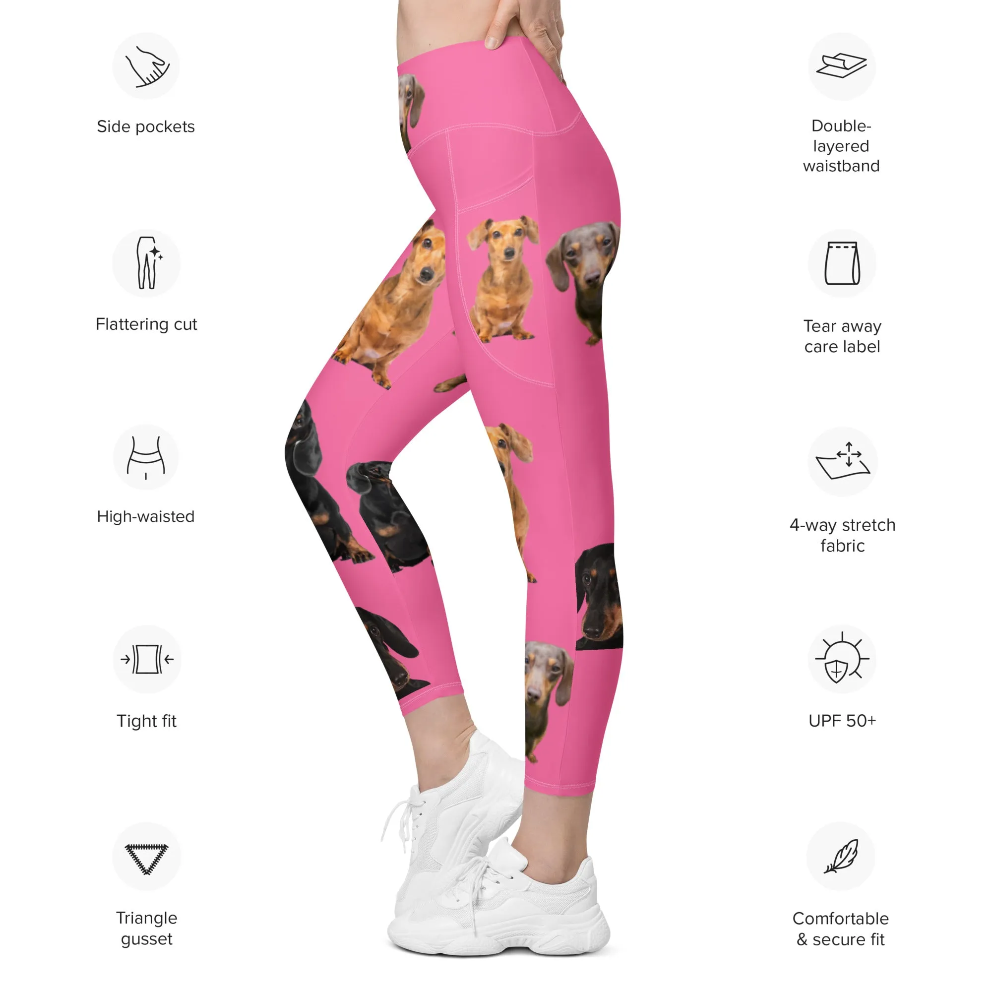 GG - Women's Leggings with pockets - Weiner Dog Pants - H Pink