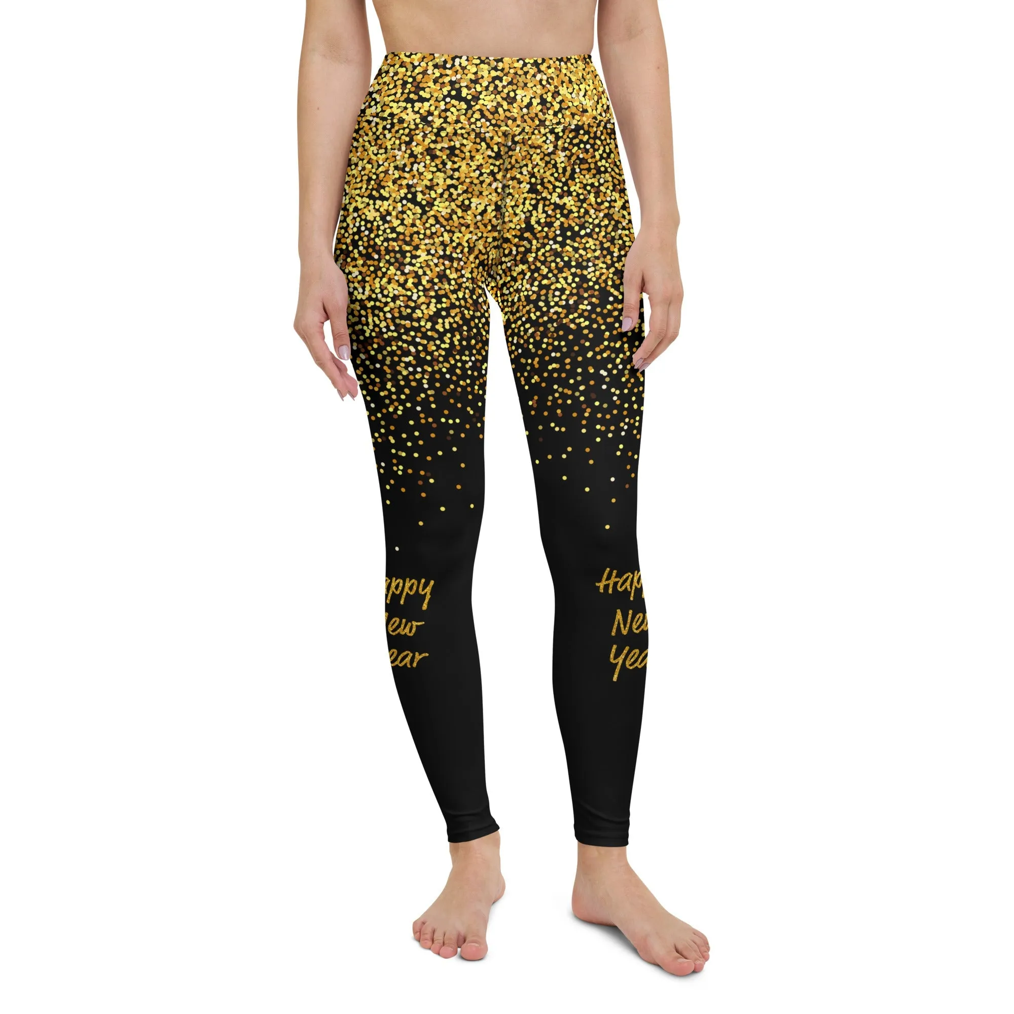 Golden Sparkly Print New Year Yoga Leggings