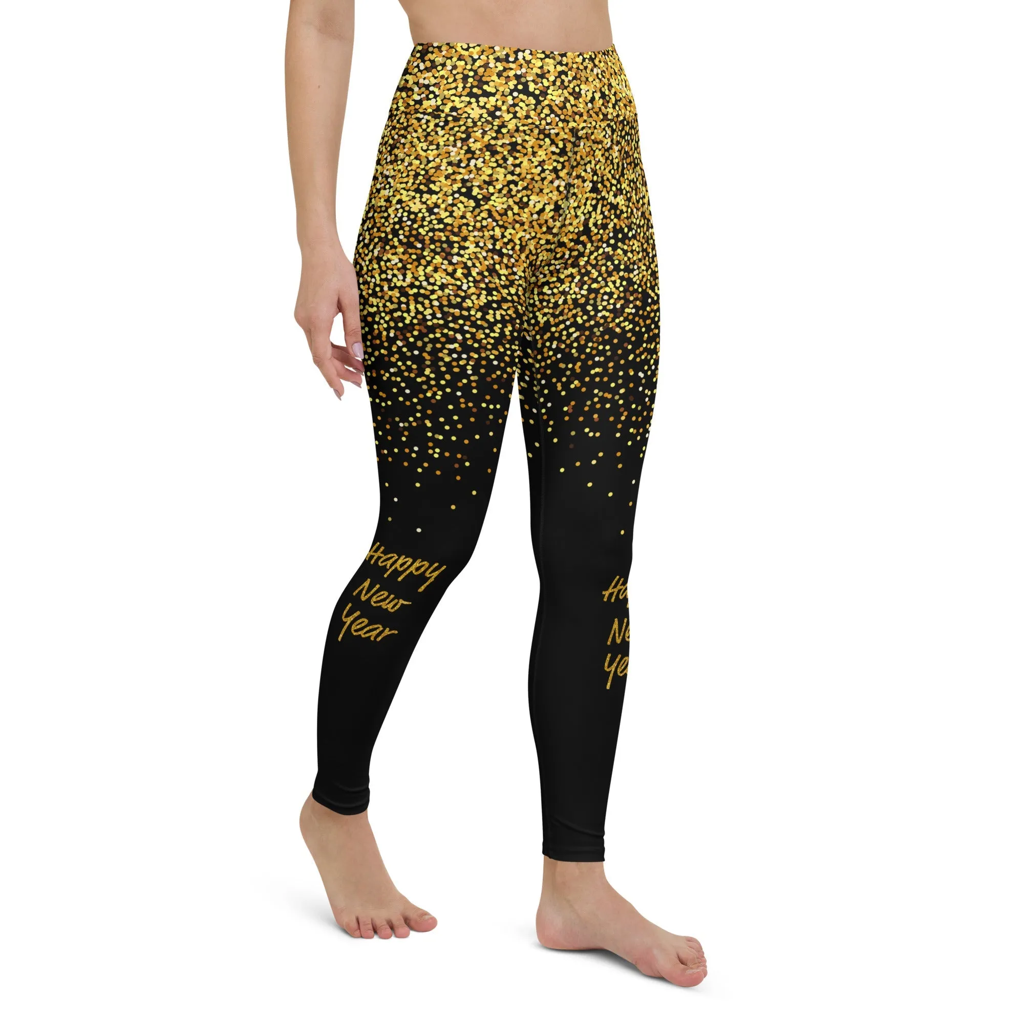 Golden Sparkly Print New Year Yoga Leggings