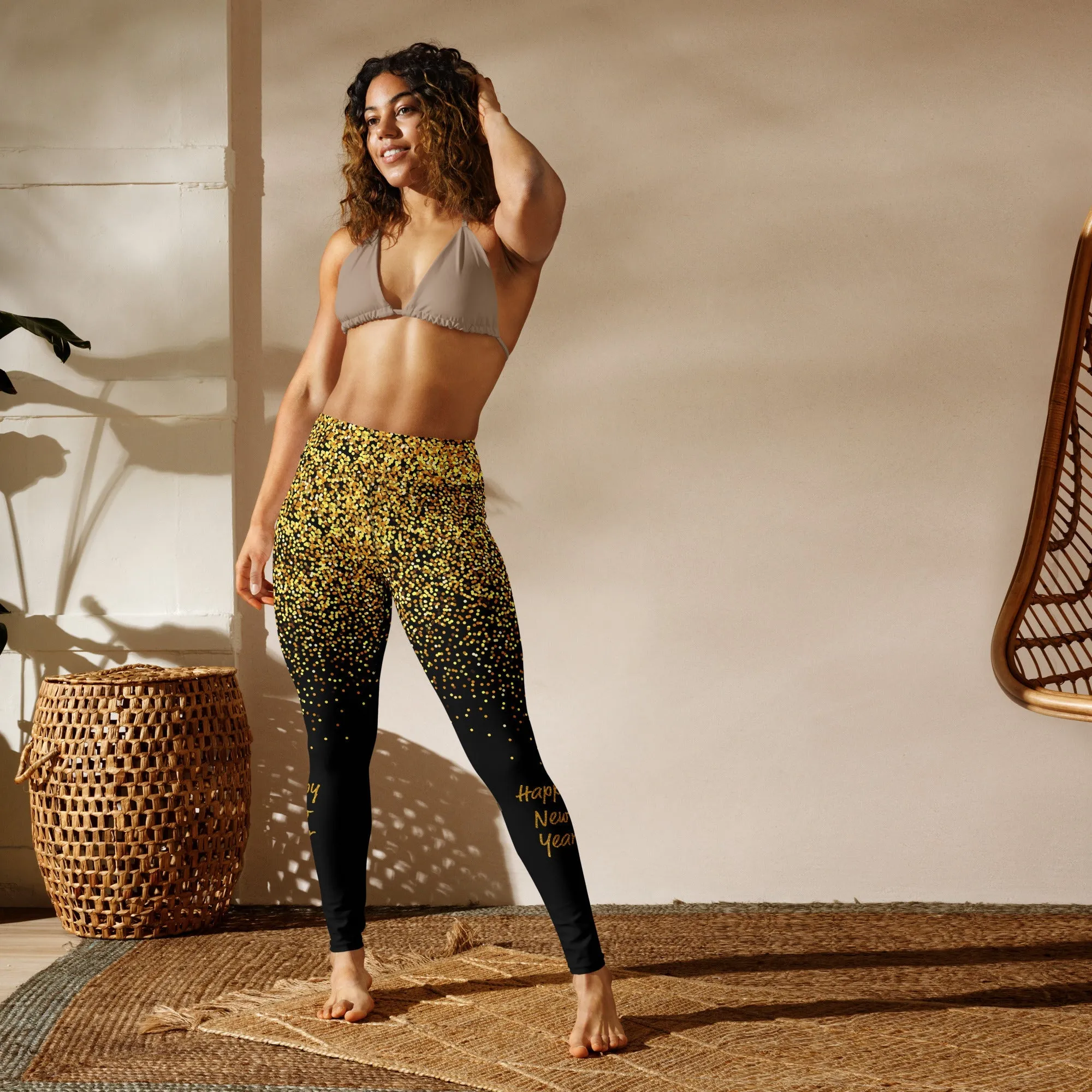 Golden Sparkly Print New Year Yoga Leggings