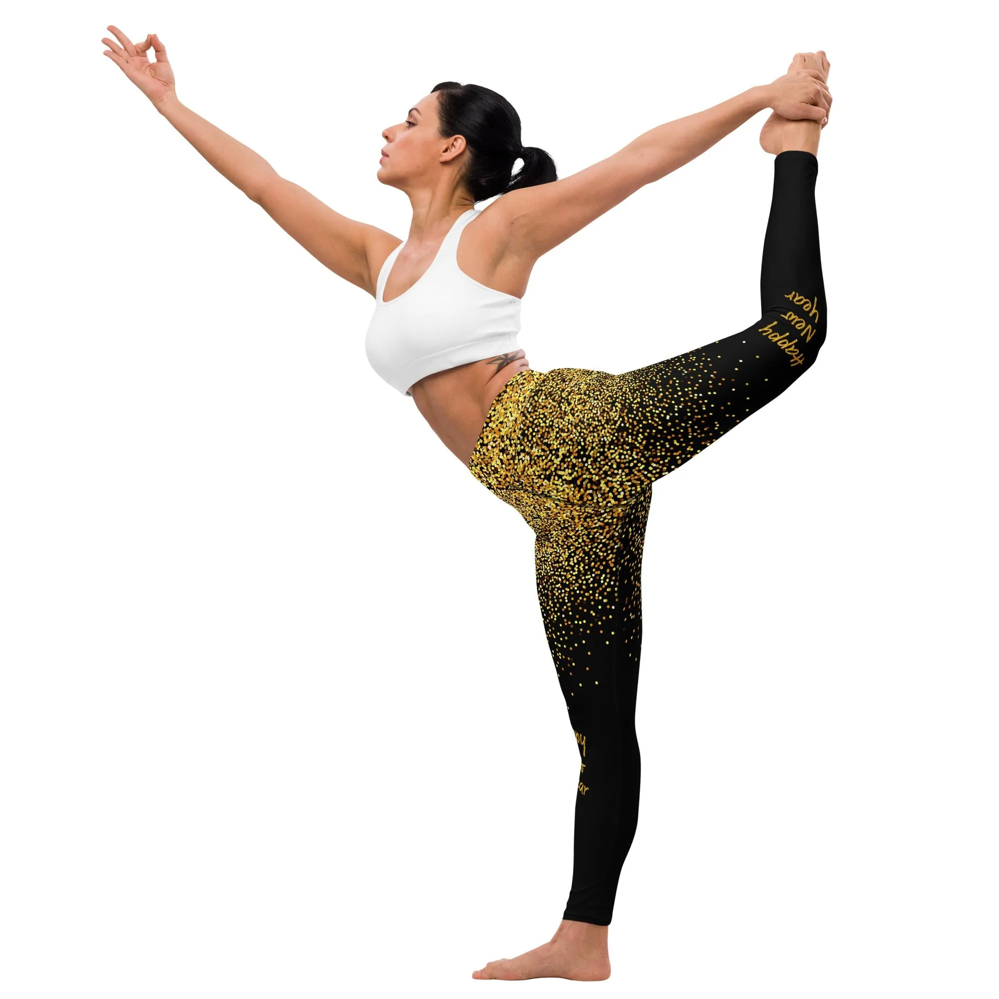 Golden Sparkly Print New Year Yoga Leggings