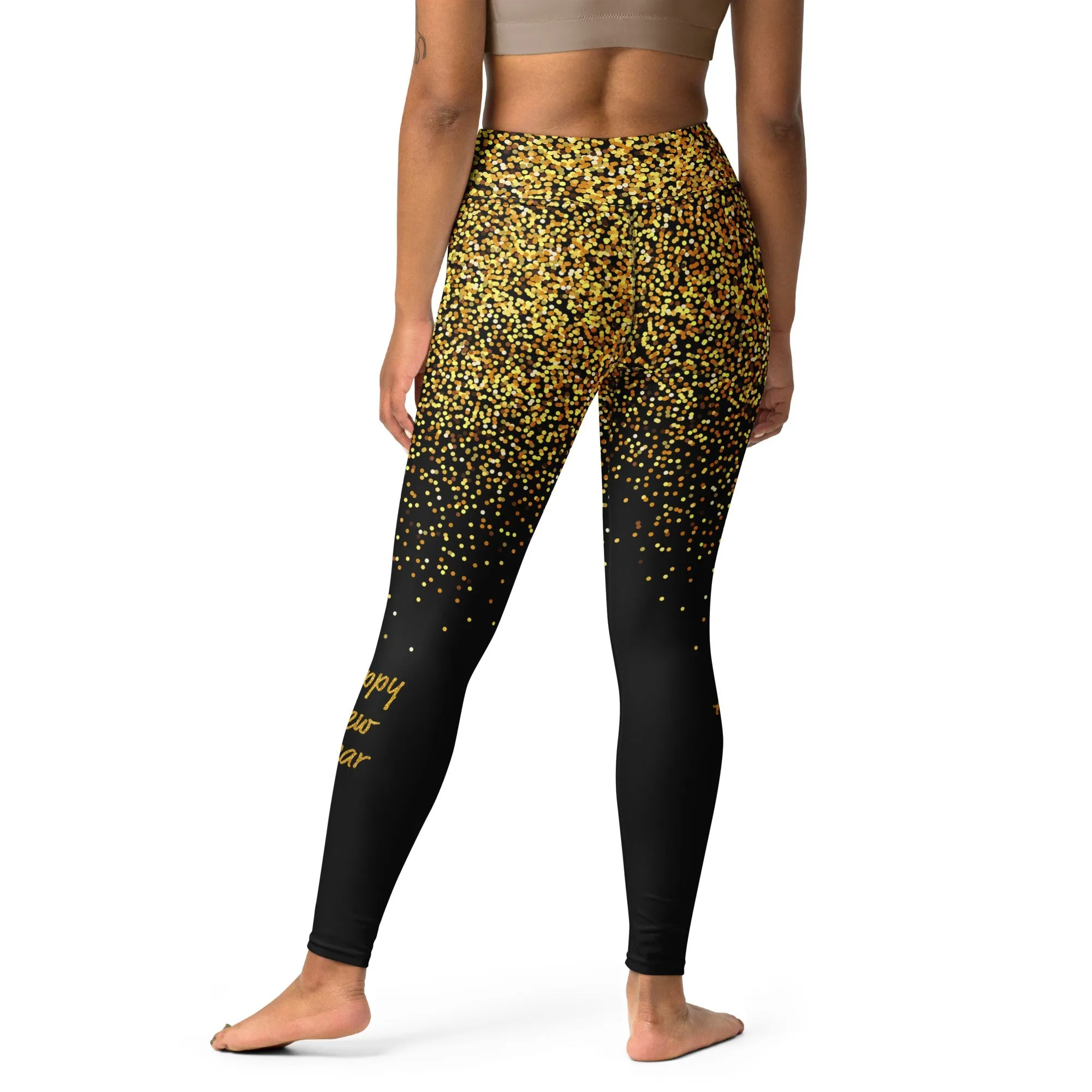 Golden Sparkly Print New Year Yoga Leggings