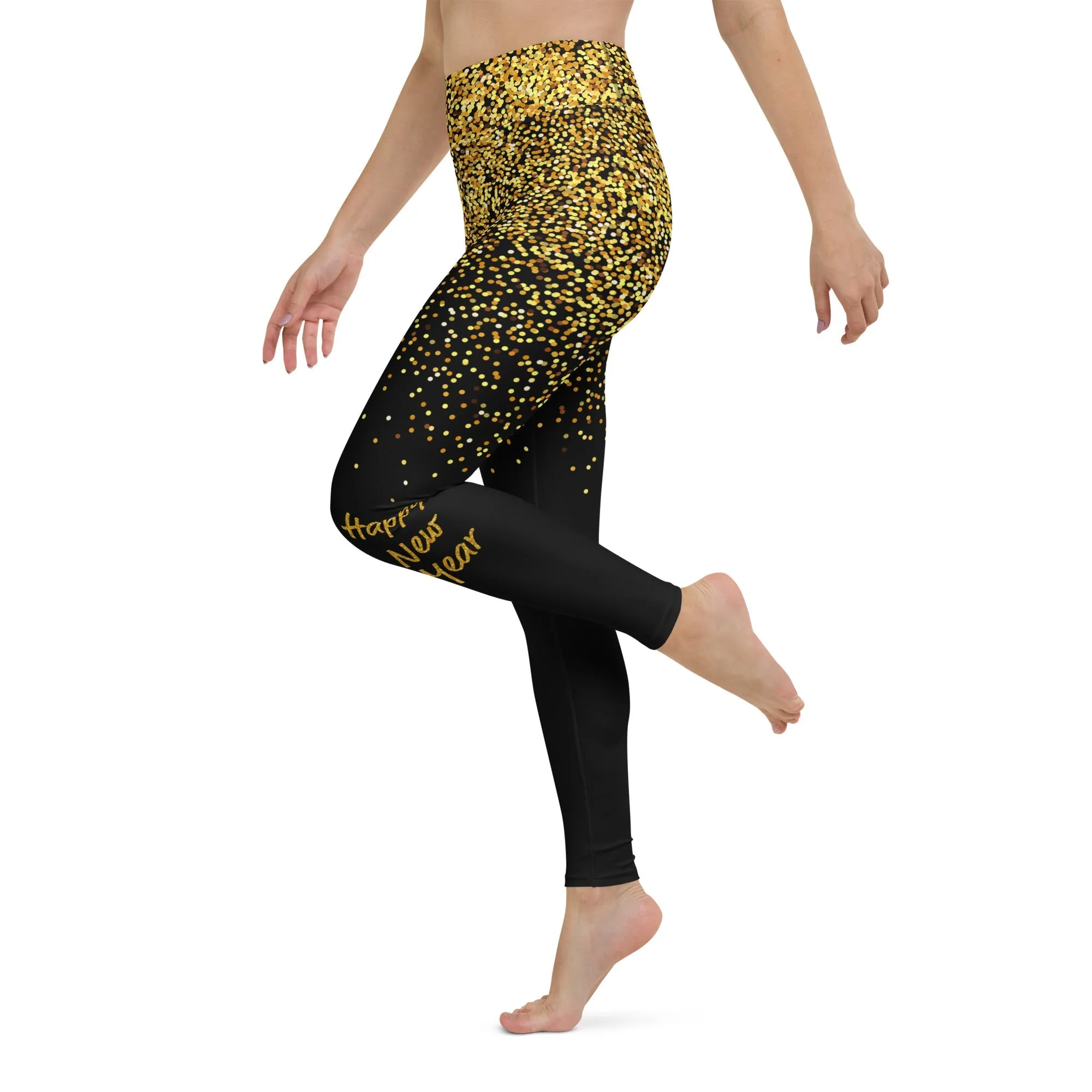 Golden Sparkly Print New Year Yoga Leggings