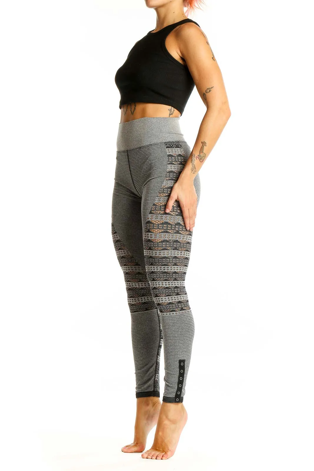 Gray Patterned High-Waist Activewear Leggings