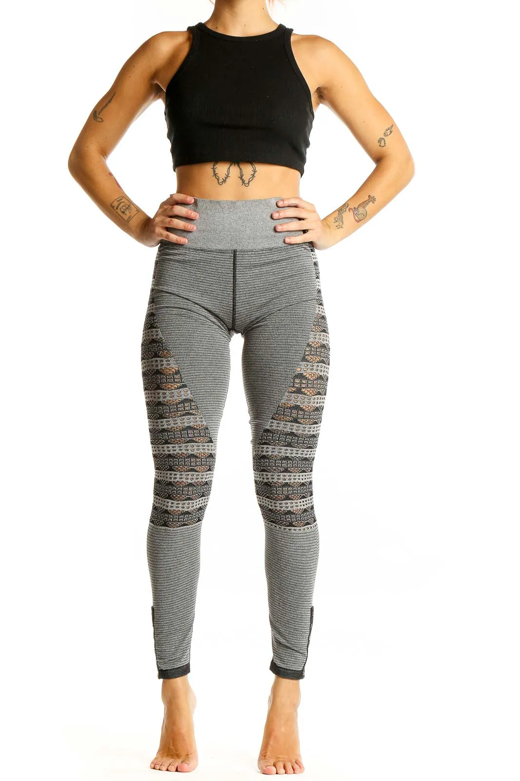 Gray Patterned High-Waist Activewear Leggings