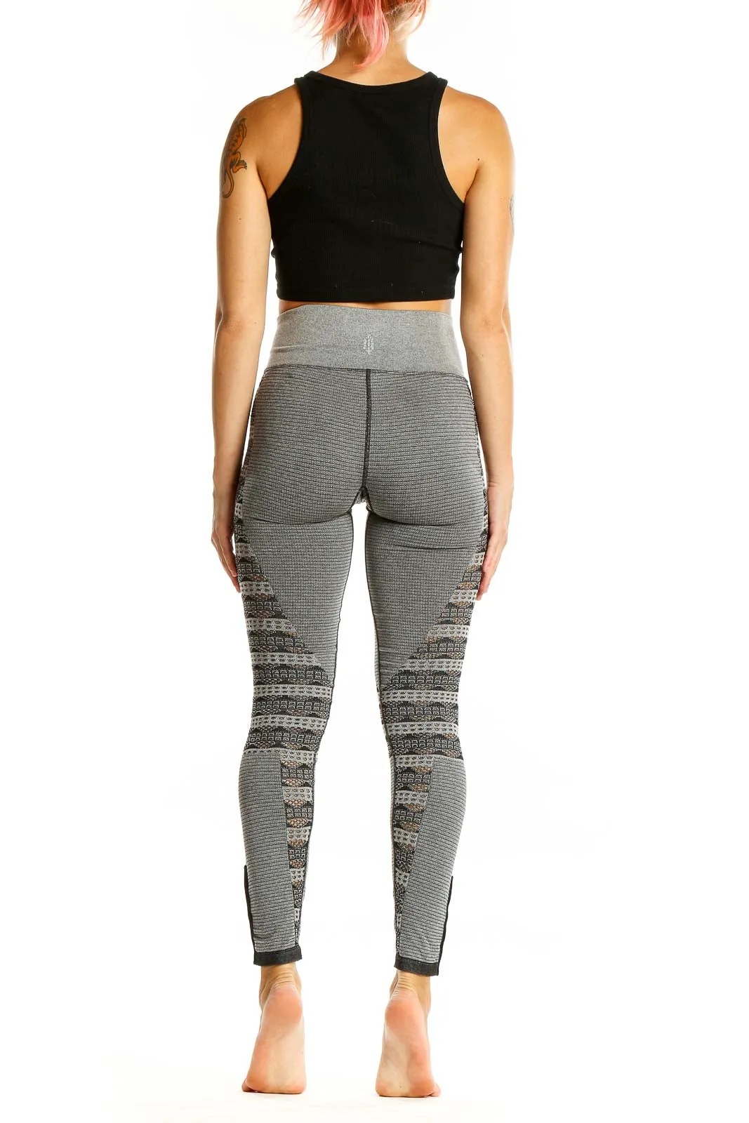 Gray Patterned High-Waist Activewear Leggings