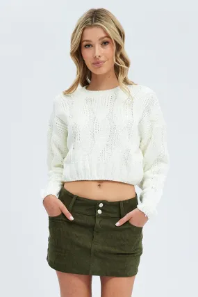 Green Corduroy Mini Skirt Low Rise