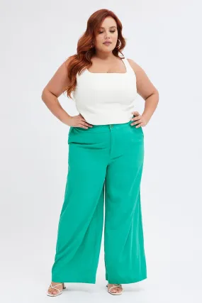 Green Wide Leg Pants Suiting High Waist