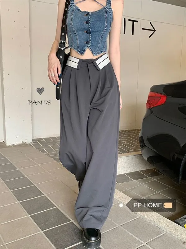 Grey Loose High Waist Straight Trousers Pant