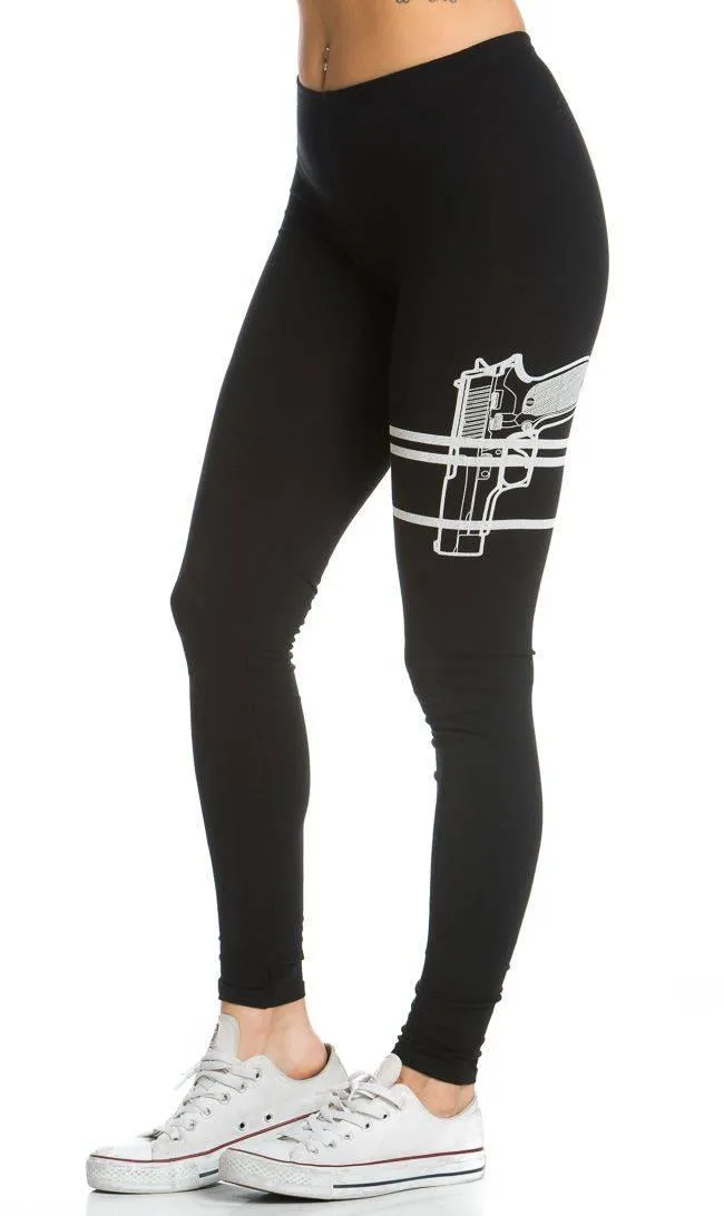 Guns Out Machine Gun Black Leggings - Plus Sizes Available