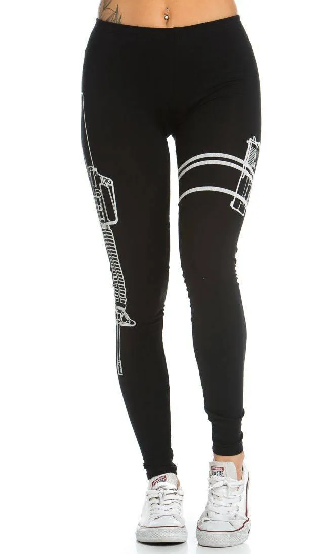 Guns Out Machine Gun Black Leggings - Plus Sizes Available