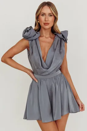 Hallie Cowl Neck Rosette Romper Cement