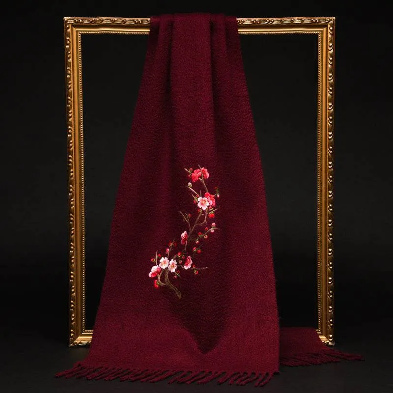 Handcrafted Su Embroidery Cashmere Scarf Luxury 190x30cm