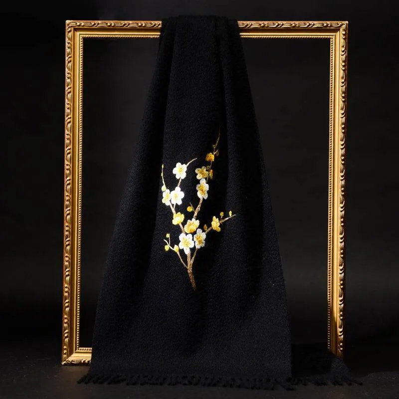 Handcrafted Su Embroidery Cashmere Scarf Luxury 190x30cm