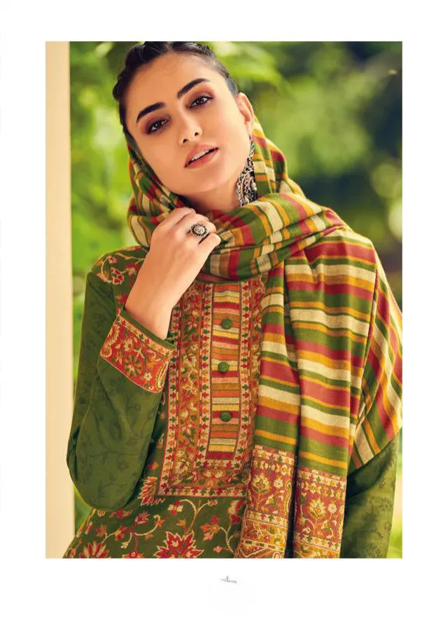 Handloom Pashmina Dark Green Unstitched Winter Suit