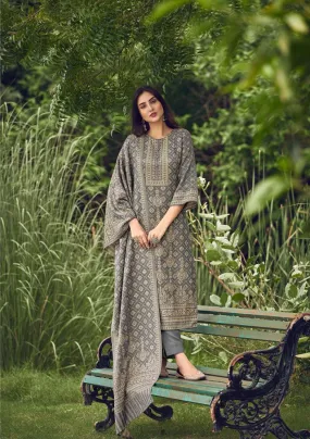 Handloom Weaving Grey Pashmina Unstitched Winter Suit