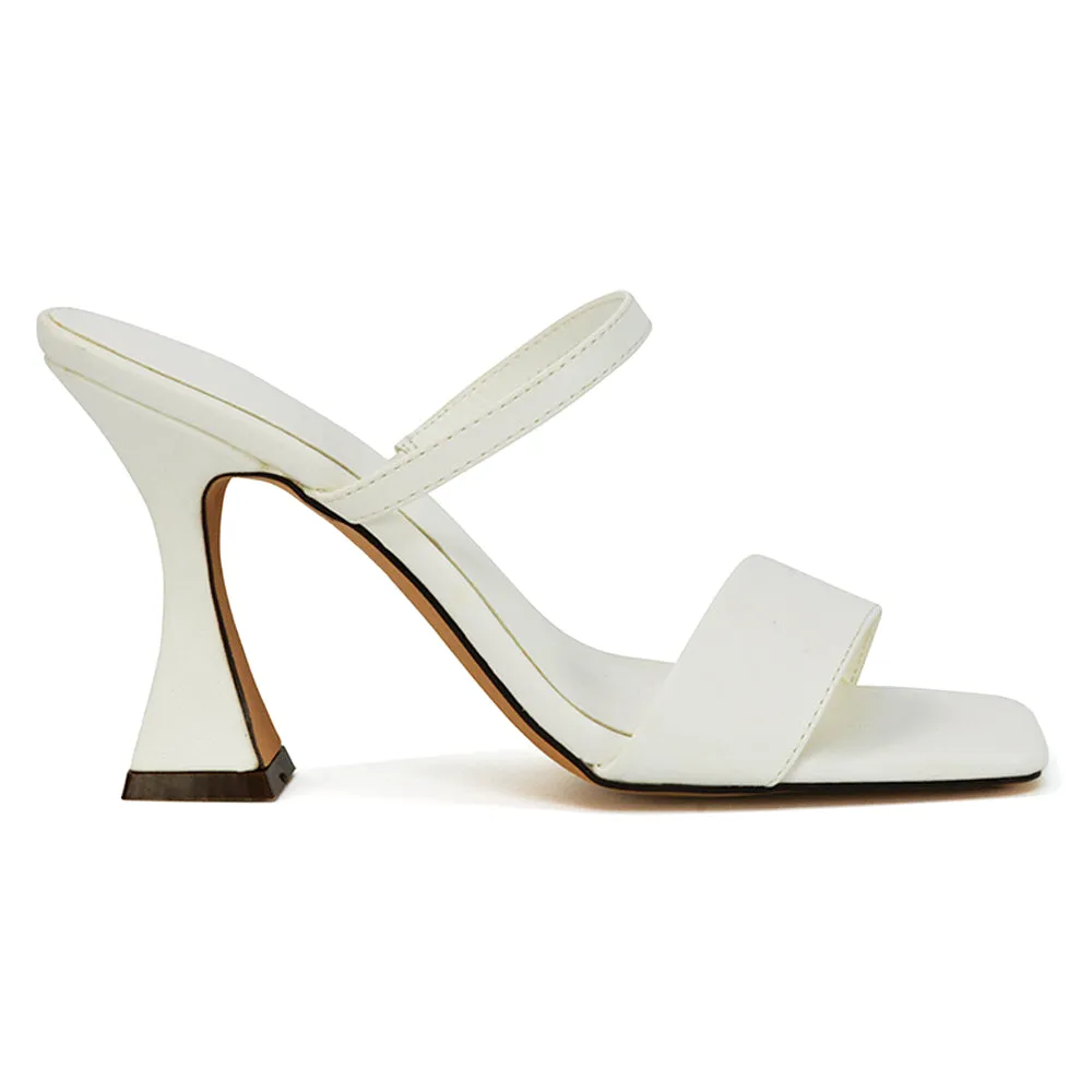 Haven Double Strap Square Toe Sculptured Heel Mule in White Synthetic Leather