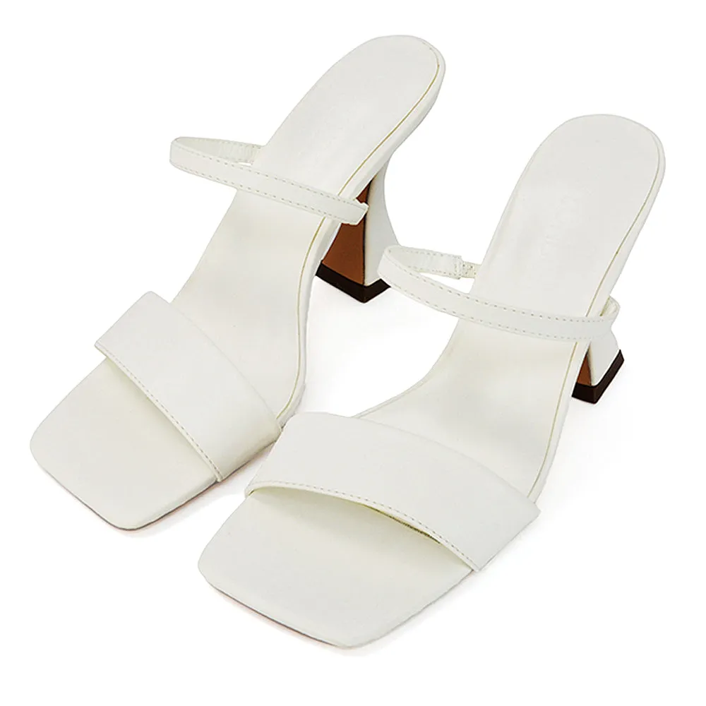 Haven Double Strap Square Toe Sculptured Heel Mule in White Synthetic Leather