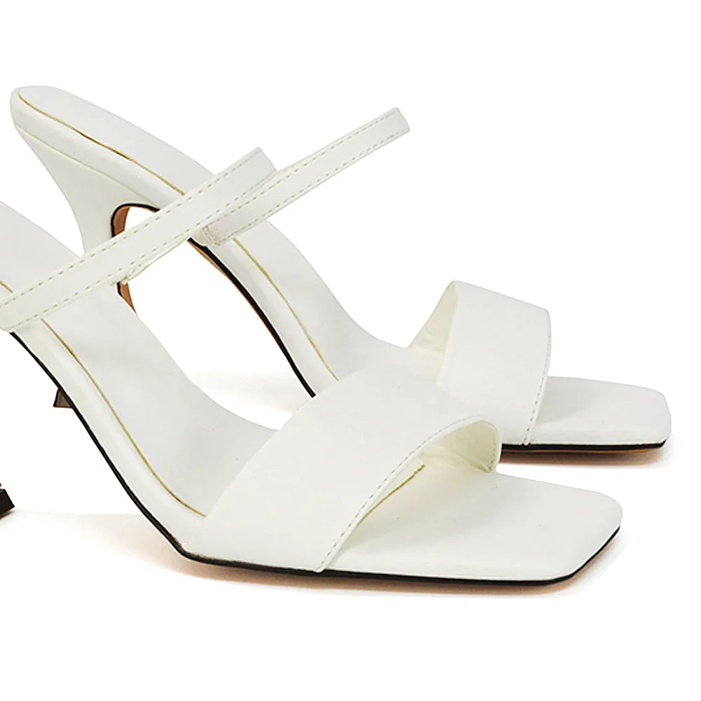 Haven Double Strap Square Toe Sculptured Heel Mule in White Synthetic Leather