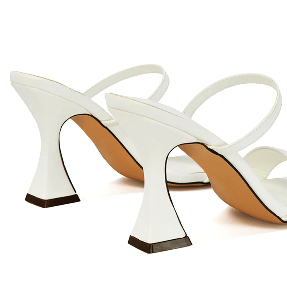 Haven Double Strap Square Toe Sculptured Heel Mule in White Synthetic Leather