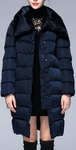 High-Collar Puffer Coat in Light Grey or Deep Blue