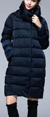 High-Collar Puffer Coat in Light Grey or Deep Blue