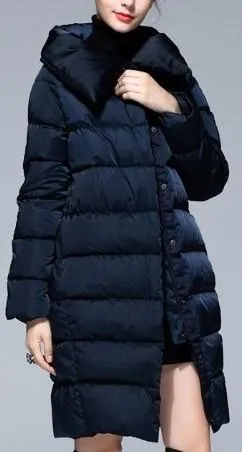 High-Collar Puffer Coat in Light Grey or Deep Blue