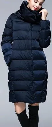 High-Collar Puffer Coat in Light Grey or Deep Blue