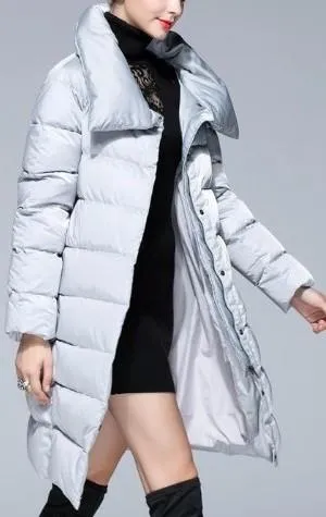 High-Collar Puffer Coat in Light Grey or Deep Blue