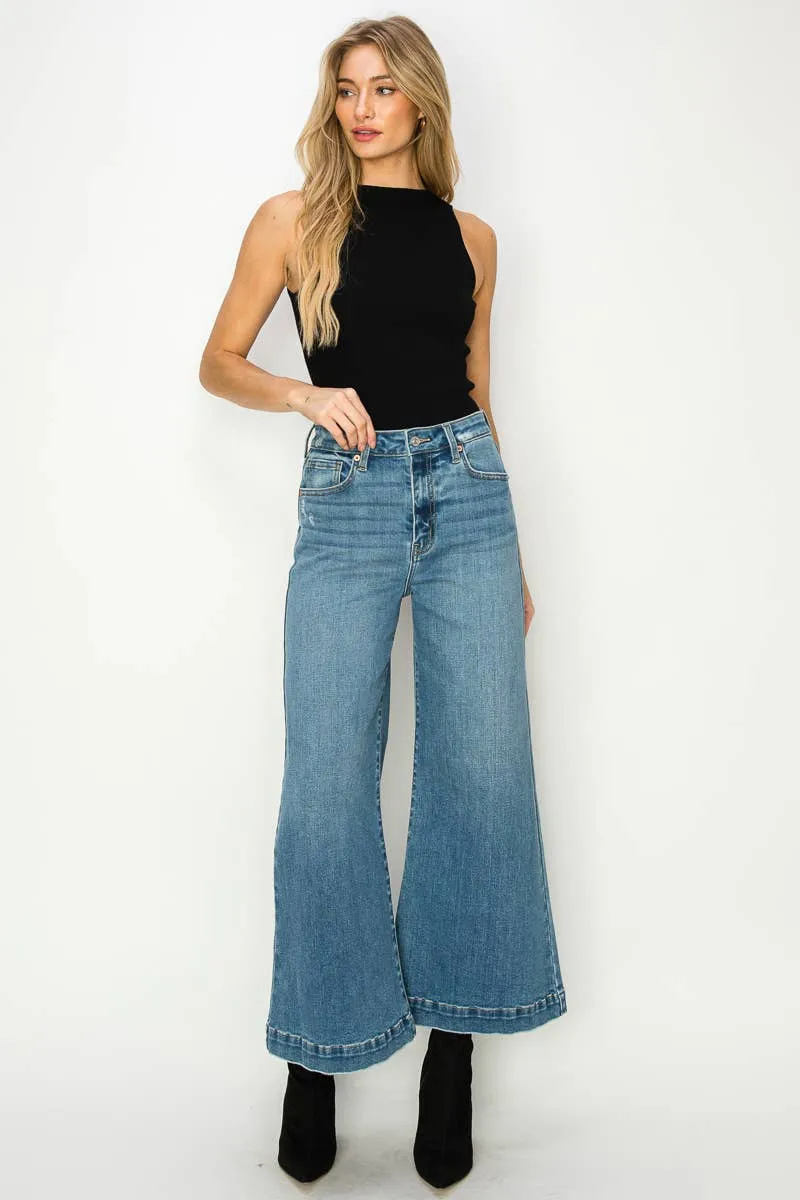 High Rise Crop Palazzo Jeans (Medium Wash)