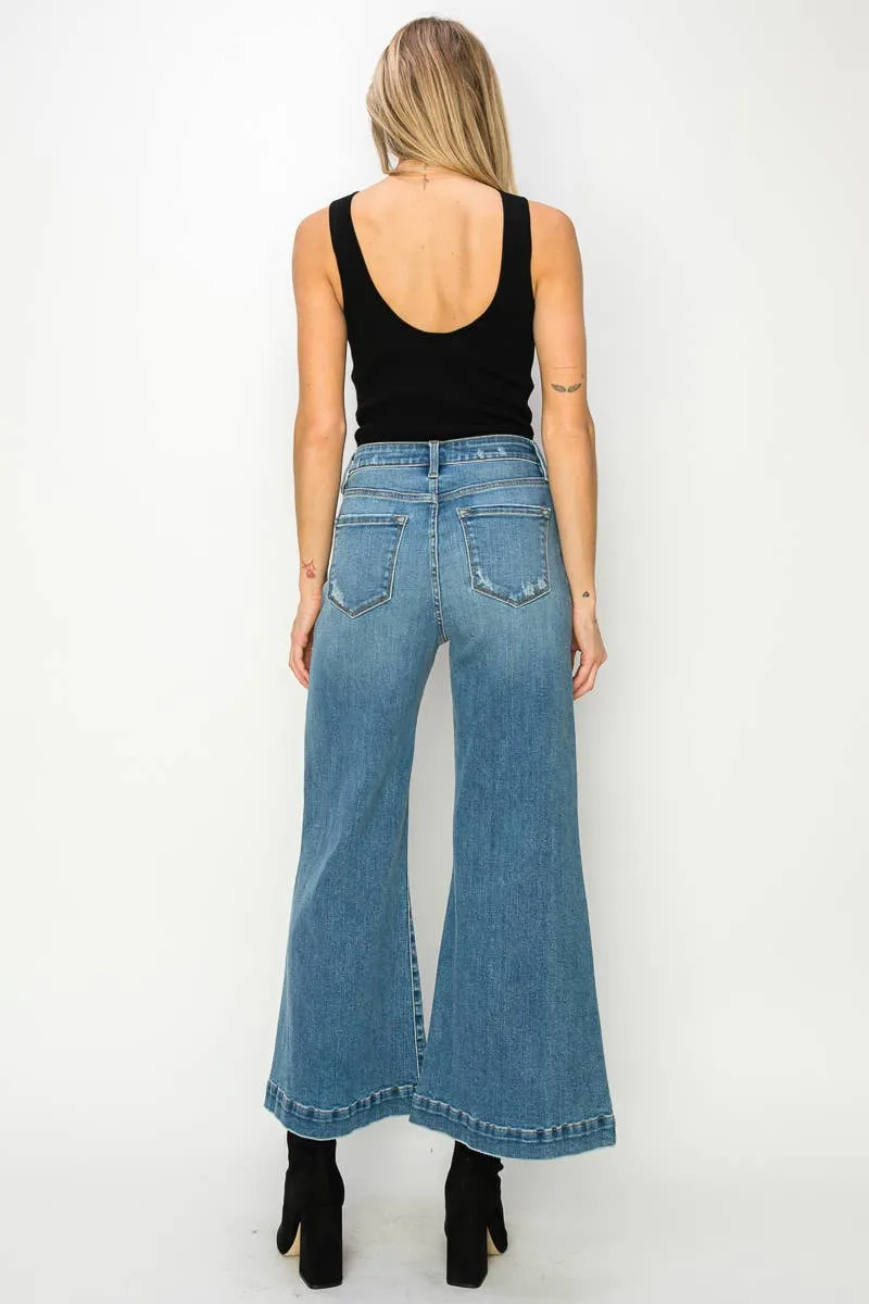 High Rise Crop Palazzo Jeans (Medium Wash)