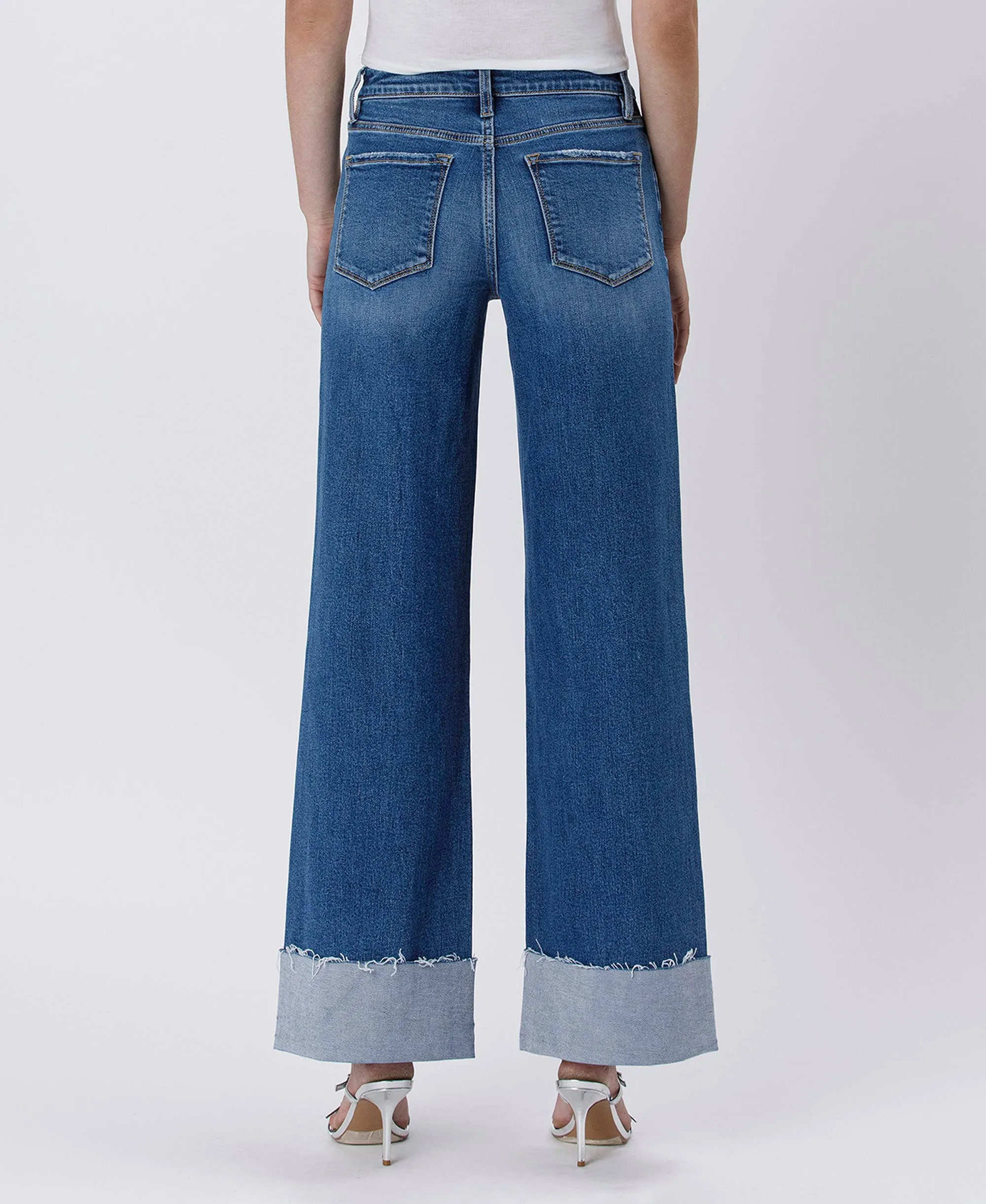 High Rise Cuffed Wide Leg Jeans