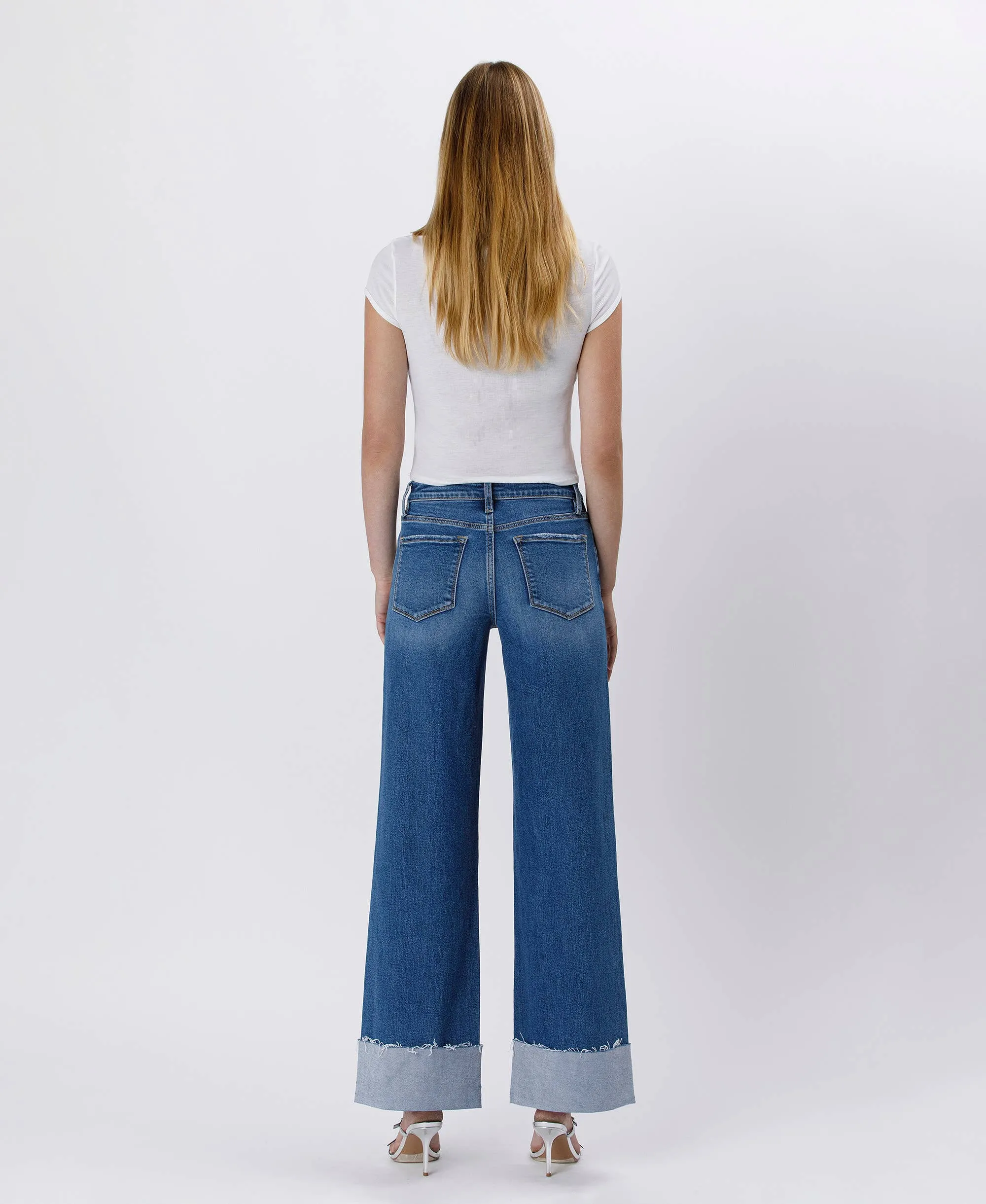 High Rise Cuffed Wide Leg Jeans