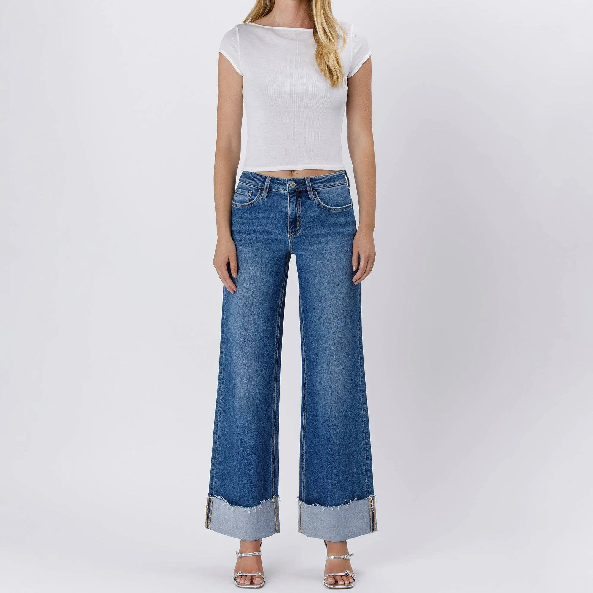 High Rise Cuffed Wide Leg Jeans